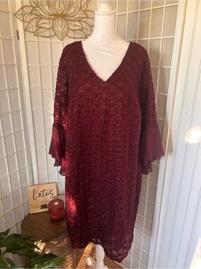 NWT Connected Apparel Plum Bell-Sleeve Dress 20W